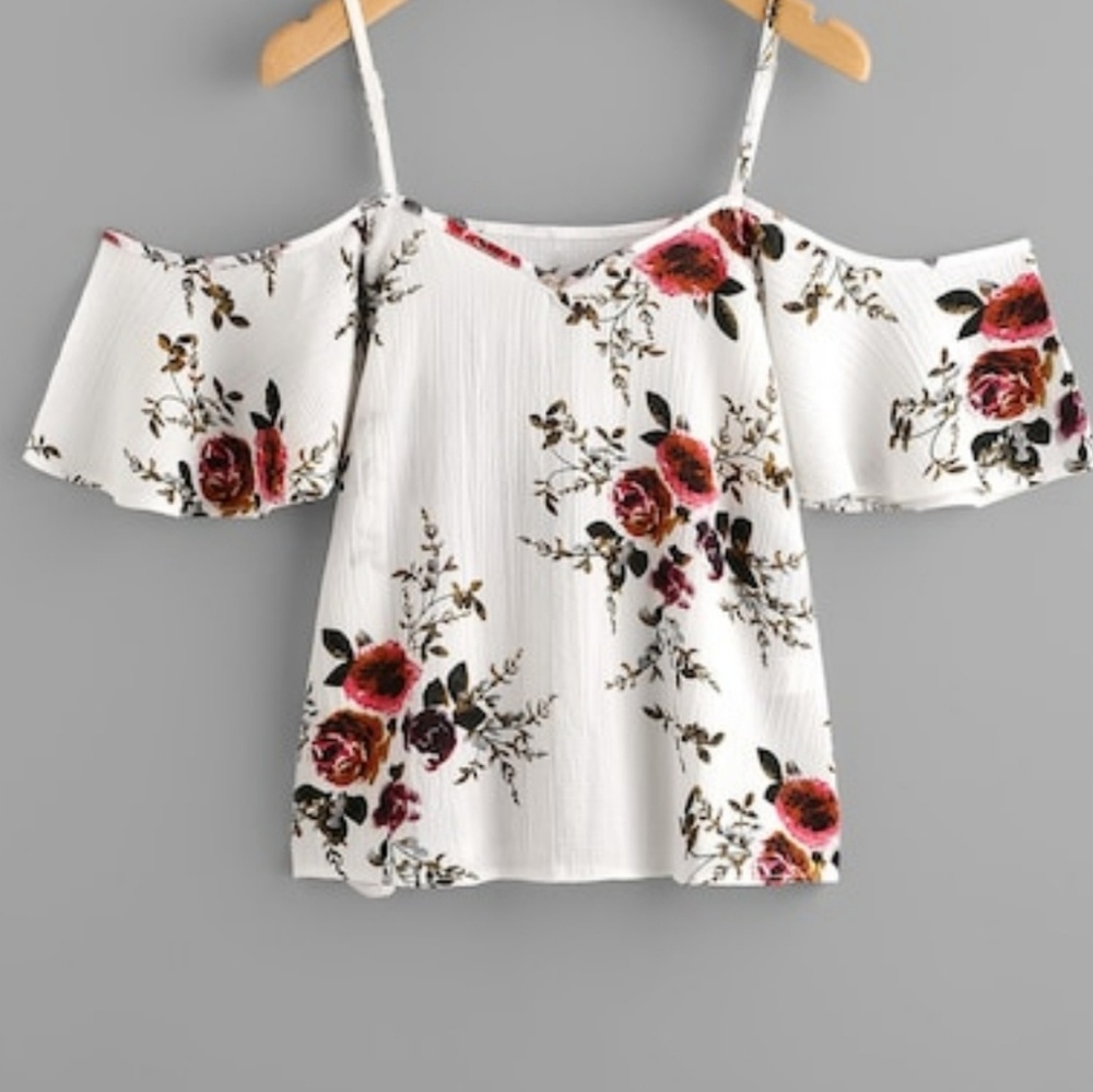 Random florals cold shoulder top